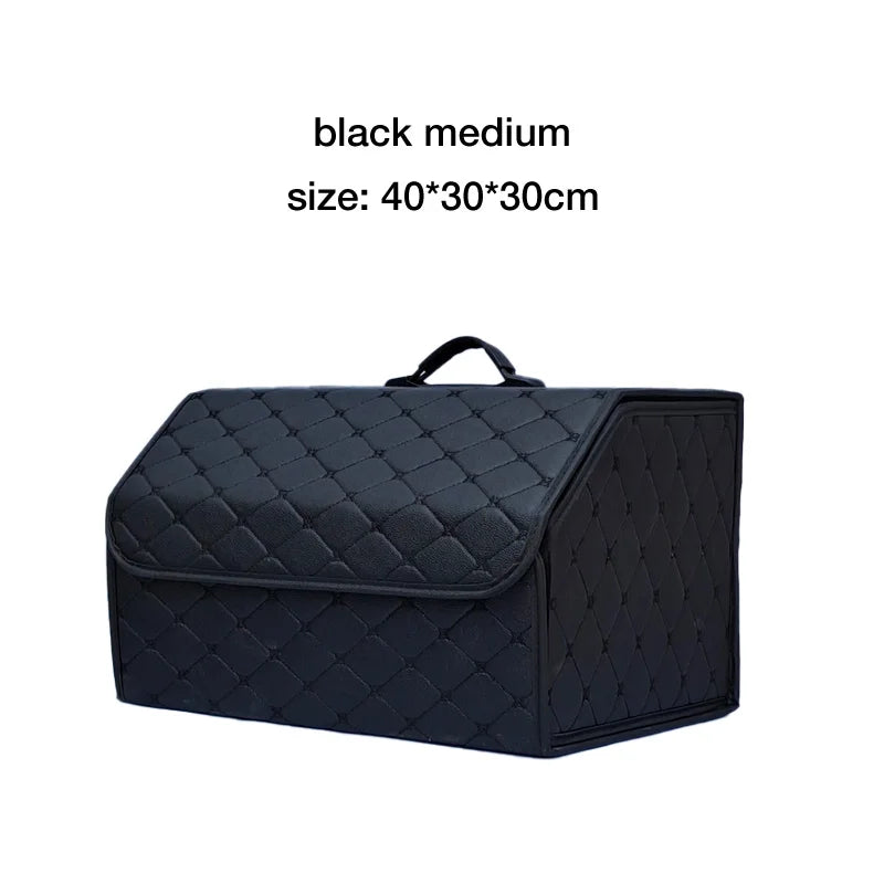Large Capacity PU Leather Car Boot Organiser Folding Storage Box for Tools Travel Emergency Gear