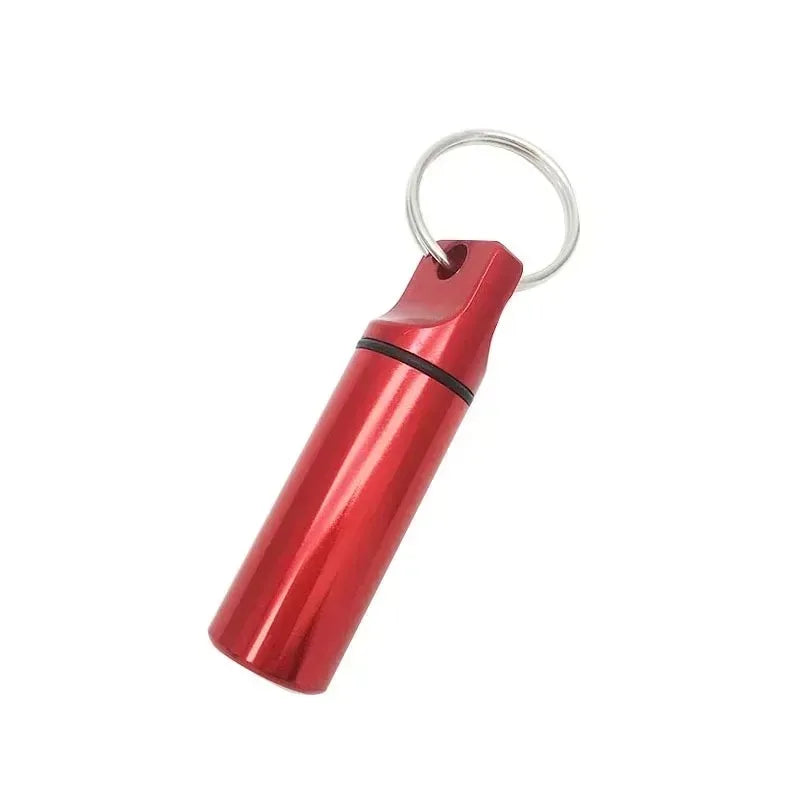 Aluminium Waterproof Pill Box with Keychain, Travel Vitamin Storage Case, Round Alloy Cartridge