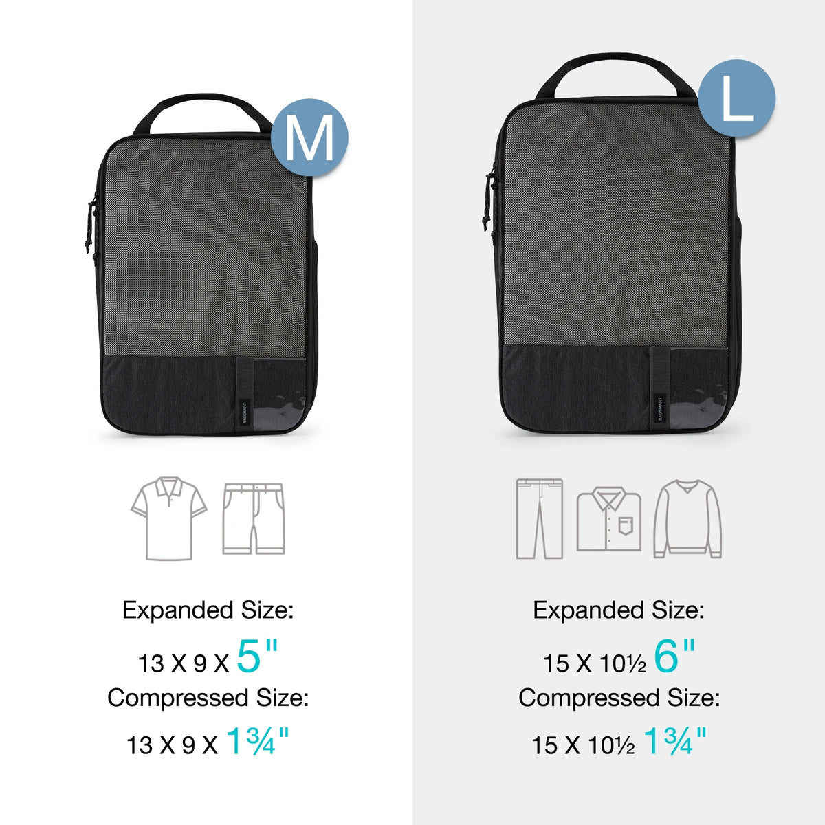 BAGSMART Compression Packing Cubes Set of 6 Lightweight Luggage Organiser for Travel Suitcases
