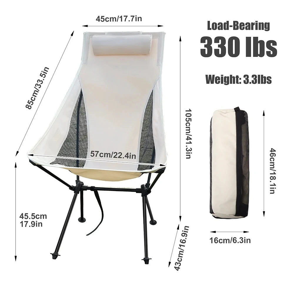 WEST TUNE Portable Folding Camping Chair with Headrest Lightweight Aluminium Travel