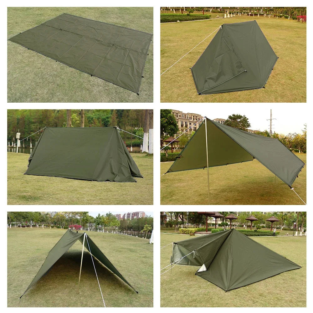 Waterproof Camping Tarp Shelter 19 Point Bushcraft Sun Shade Awning Tent 3x3m 4x4m Canopy