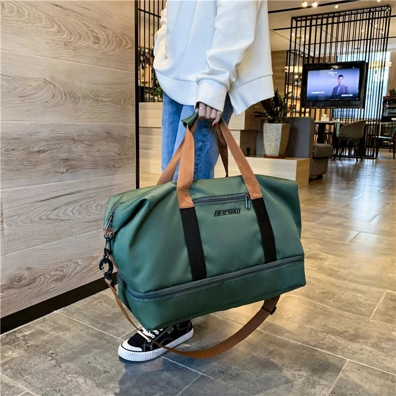 Waterproof Travel Duffle Bag Large Capacity Dry and Wet Sports Bag with Trolley Sleeve