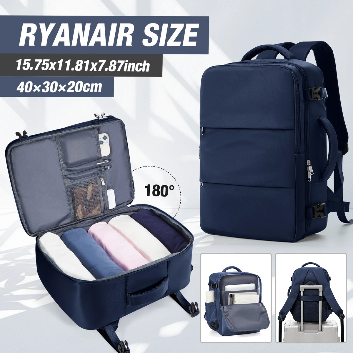 FLCC 40x30x20 Cabin Backpack Travel Laptop Bag 15.6 Inch Unisex