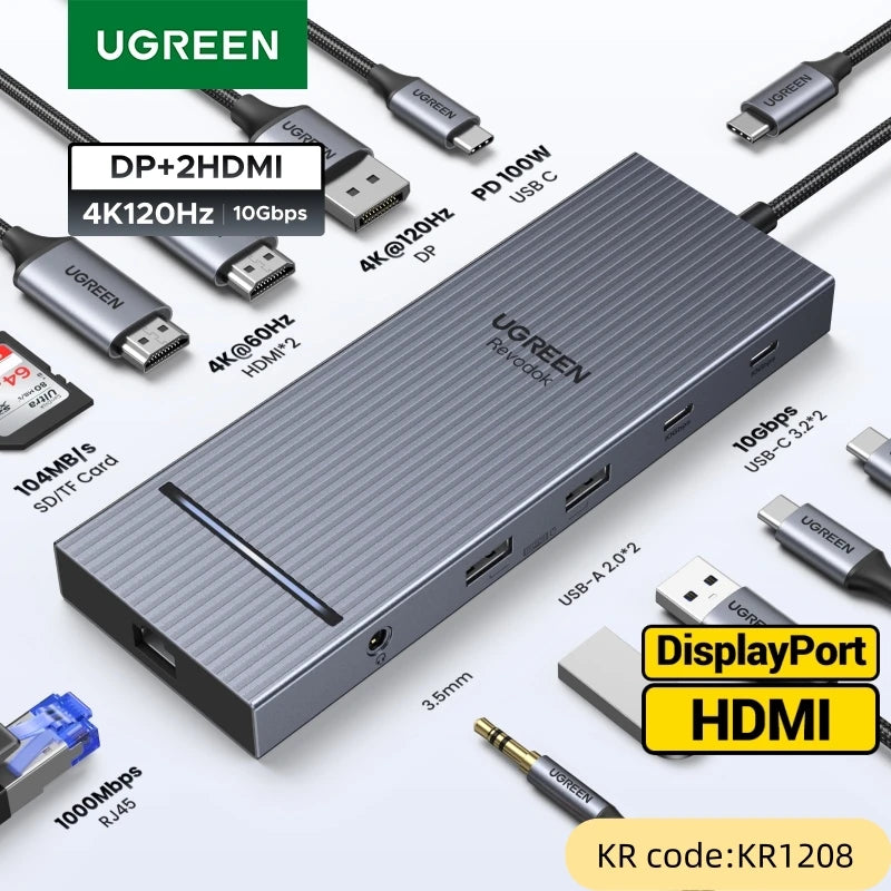 12 in 1 USB C Hub Docking Station 4K HDMI DP 100W PD RJ45 SD for MacBook Dell HP Laptop Docking