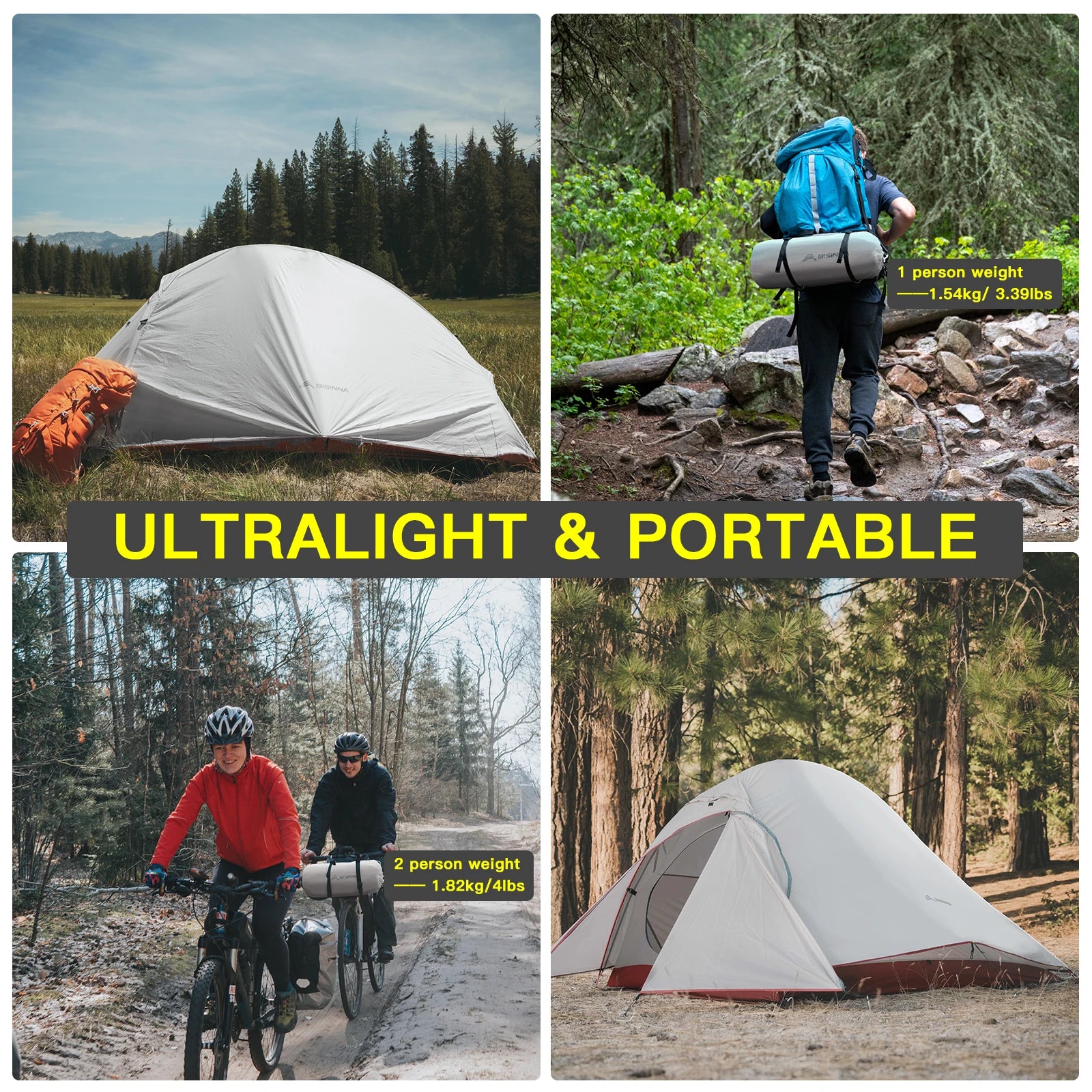 BISINNA Ultralight 20D Nylon Waterproof Camping Tent 1-2 Person Hiking Travel Shelter