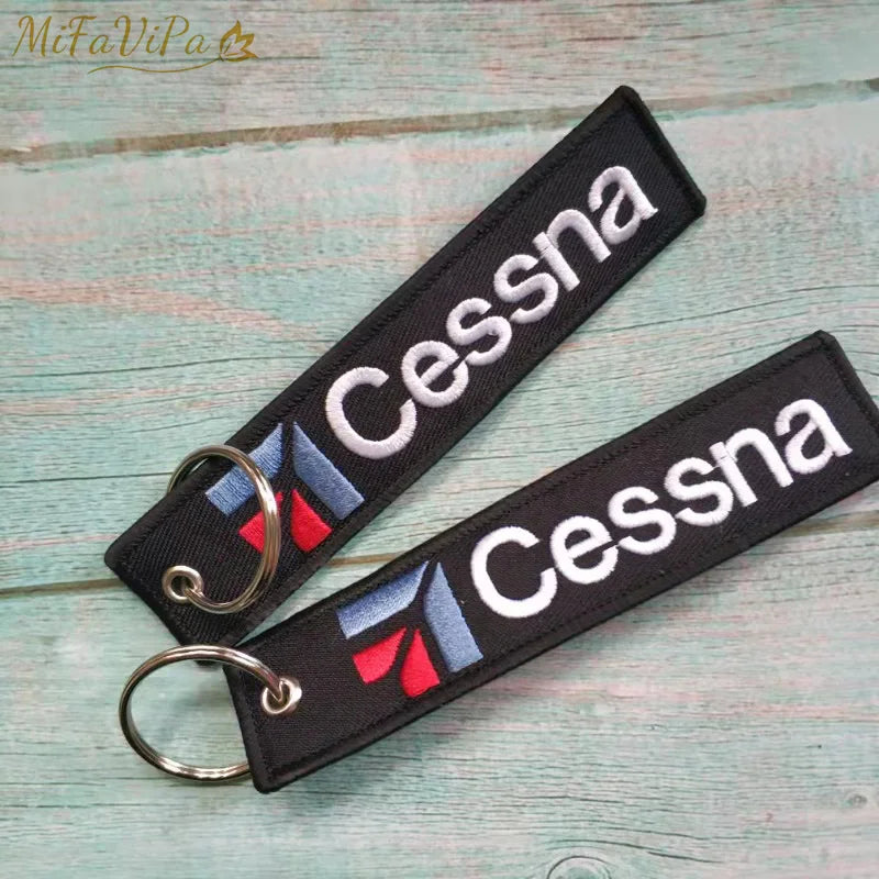 Cessna Embroidered Aviation Keychain Split Ring Pilot Key Ring Phone Strap Gift Accessory Chain
