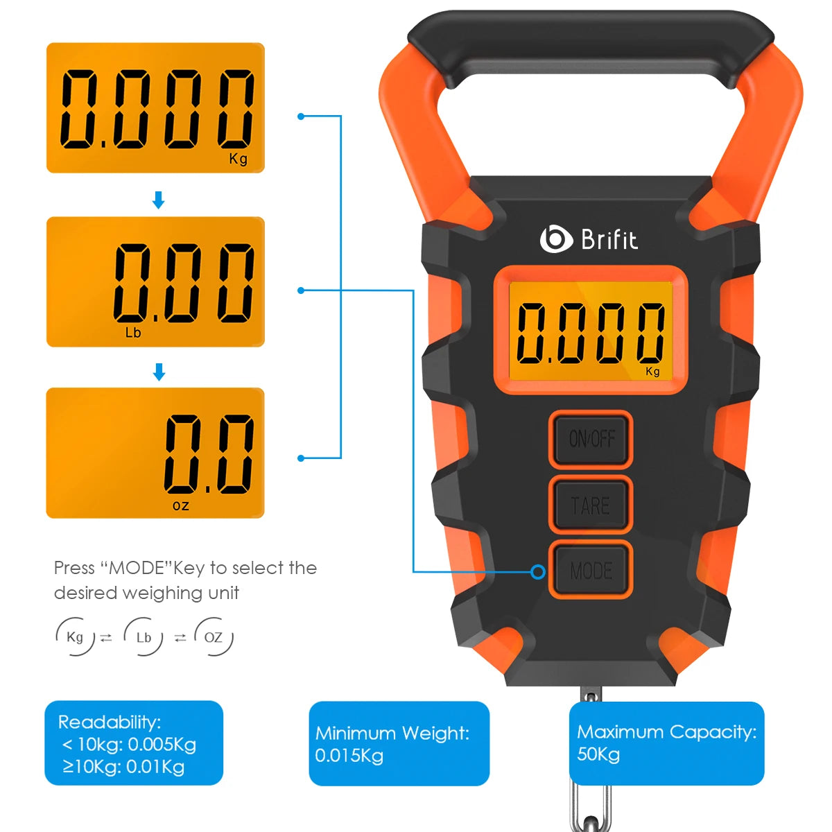 50kg Digital Luggage Scale with Tape Measure, Portable Hanging Travel Weighing Scale