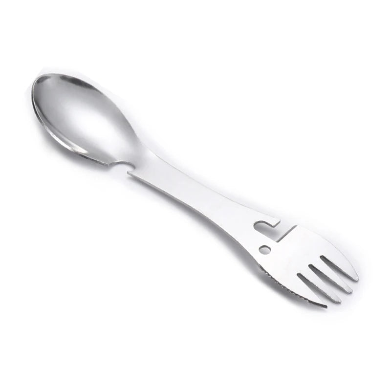 5 in 1 Camping Multi Tool Fork Knife Spoon Bottle Can Opener Outdoor Survival EDC Kit