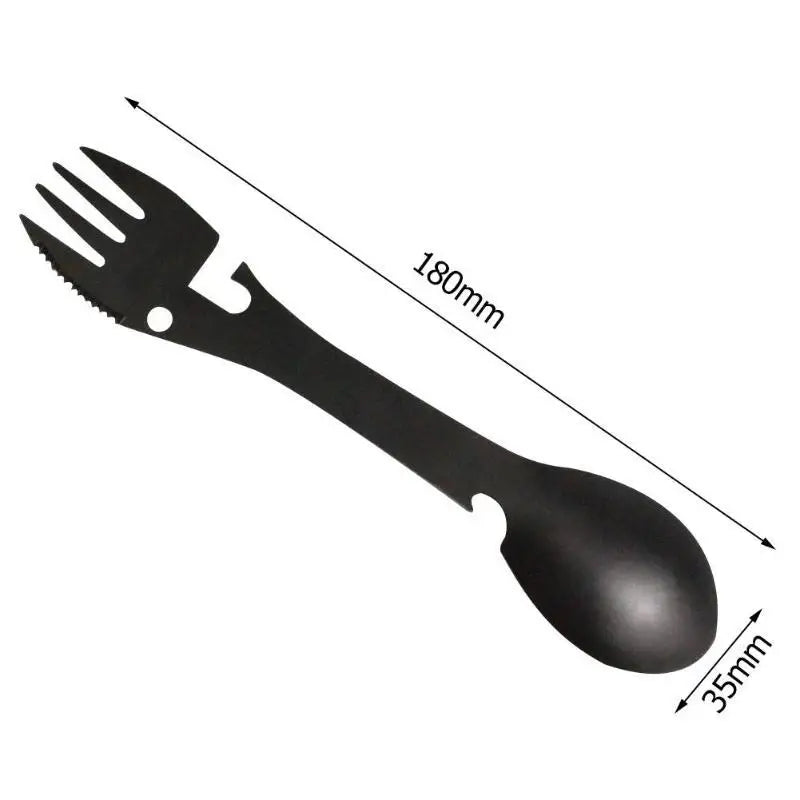 5 in 1 Camping Multi Tool Fork Knife Spoon Bottle Can Opener Outdoor Survival EDC Kit