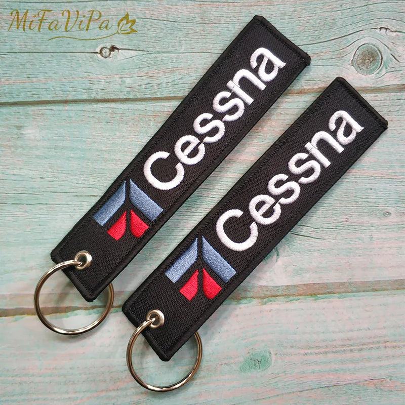 Cessna Embroidered Aviation Keychain Split Ring Pilot Key Ring Phone Strap Gift Accessory Chain