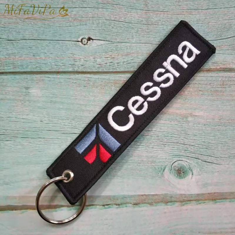 Cessna Embroidered Aviation Keychain Split Ring Pilot Key Ring Phone Strap Gift Accessory Chain