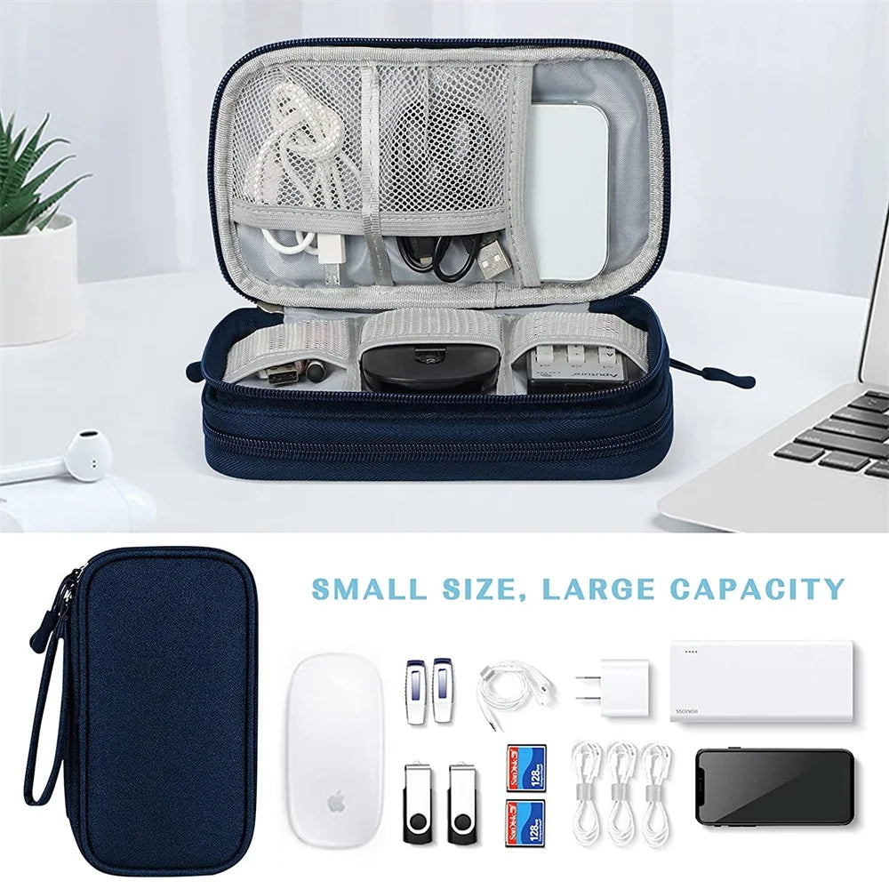 Portable Waterproof Electronics Travel Organizer Double Layer Cable Storage Bag Case Holder