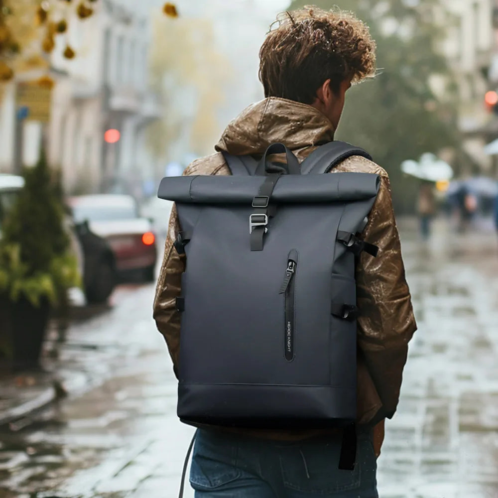 HK 15.6 Inch Anti Theft Travel Laptop Backpack Waterproof USB Roll Top Bag for Business Travel
