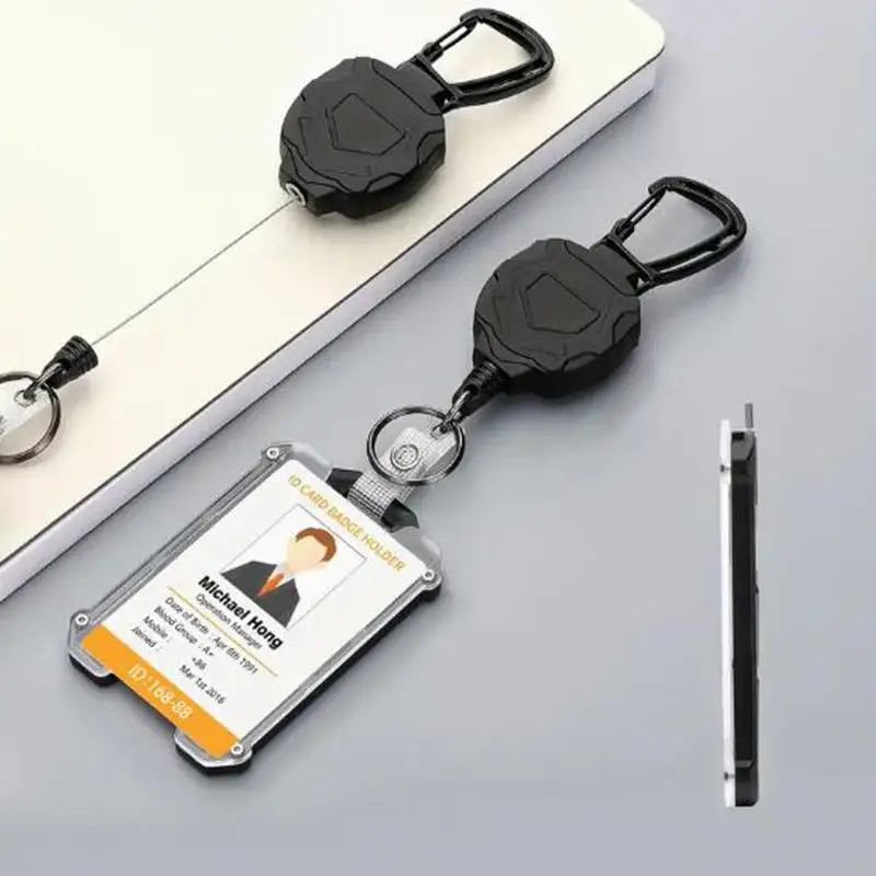 Retractable Heavy Duty Carabiner Keychain Steel Wire Pull Reel Ring
