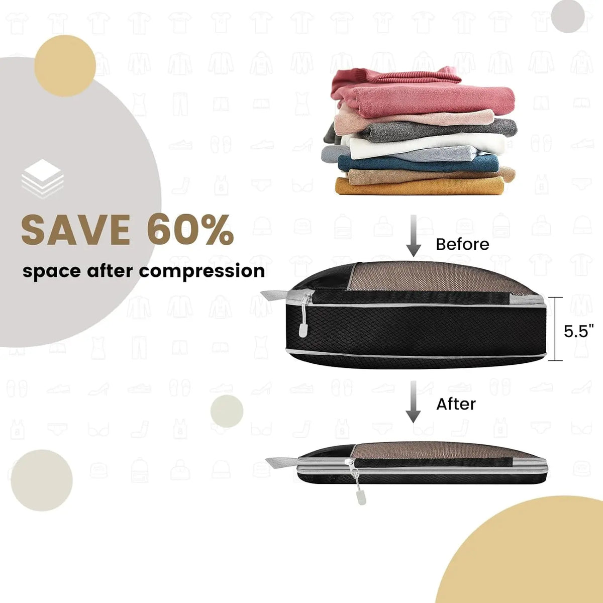 6PCS Travel Compression Packing Cubes Set Mesh Luggage Organiser Shoe Bag Storage