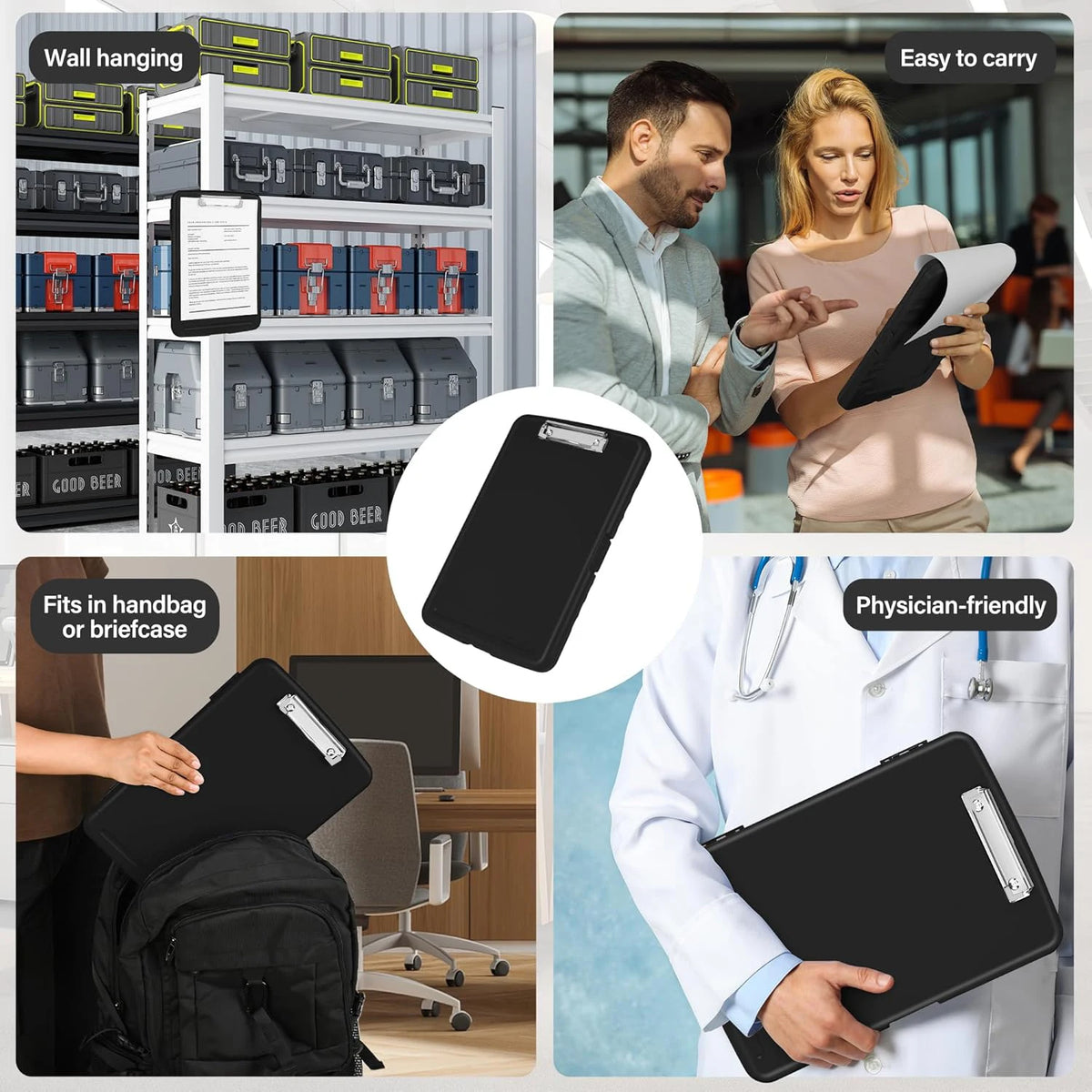 Storage Clipboard 9.5 x 13 Inch Foldable Writing Board with Low Profile Clip and Internal Storage