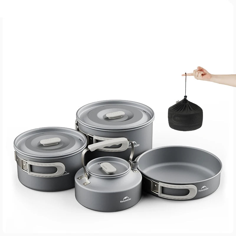 Camping Cookware Pot Set for 4-7 Persons Portable Aluminium Outdoor Picnic Cooking Kit Set