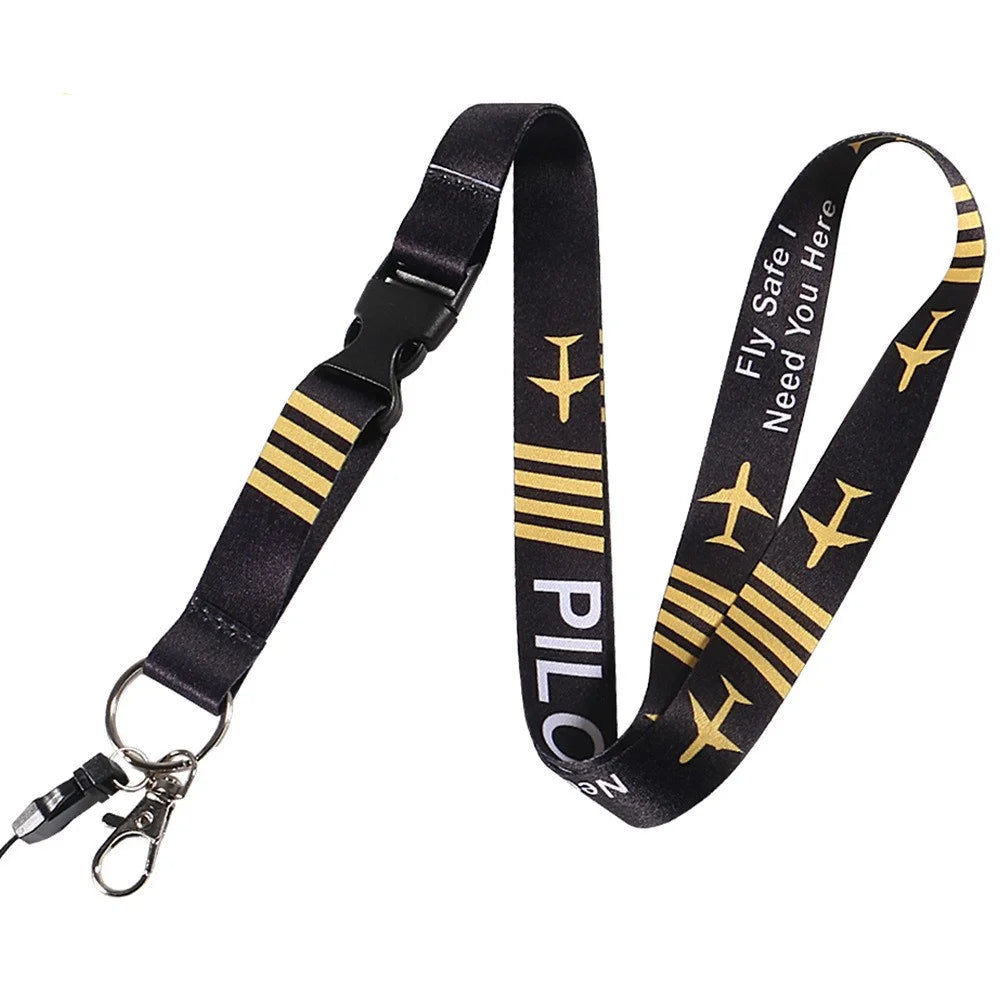 Pilot Lanyard Keychain with Carabiner Neck Strap ID Badge Holder Aviation Travel Accessory