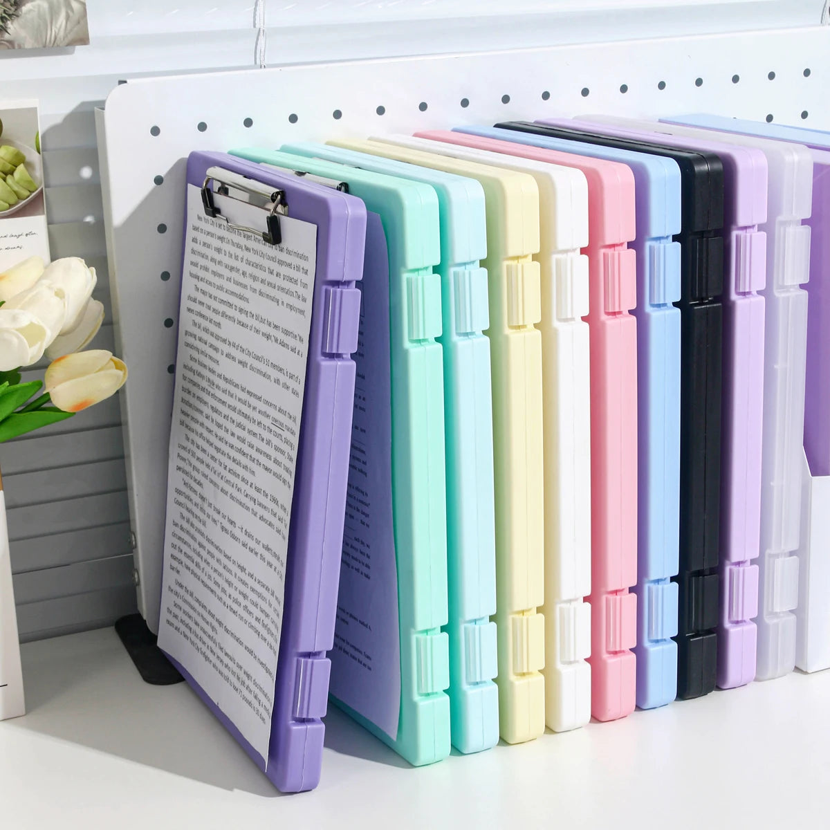 A4 File Storage Box with Writing Pad Clipboard Portable Document Organiser Office School Case