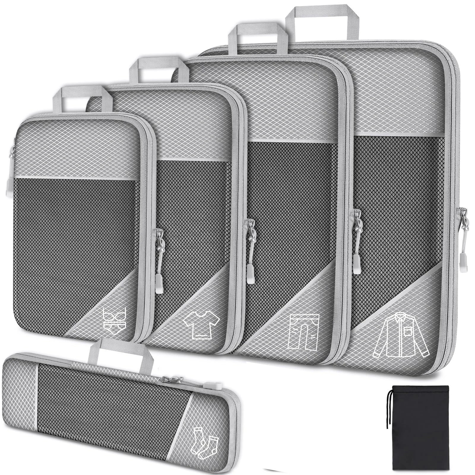 6PCS Travel Compression Packing Cubes Set Mesh Luggage Organiser Shoe Bag Storage