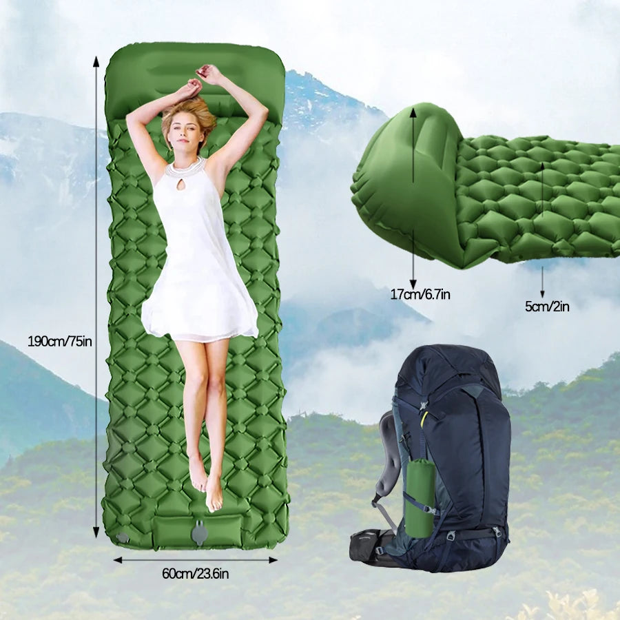 Ultralight Inflatable Camping Sleeping Pad with Built In Pump and Pillow Hiking Air Mattress Bed