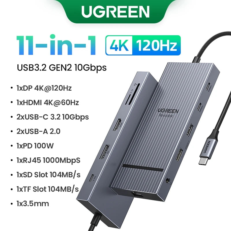 12 in 1 USB C Hub Docking Station 4K HDMI DP 100W PD RJ45 SD for MacBook Dell HP Laptop Docking