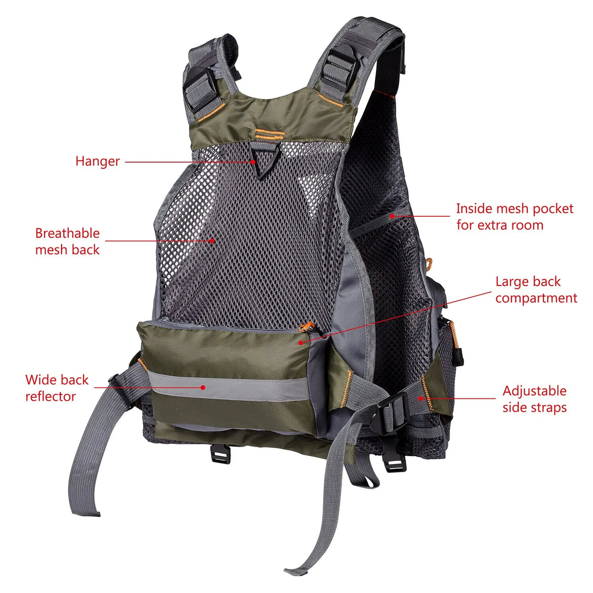 BASSDASH Breathable Backcountry Flying Survival Fishing Vest Adjustable Outdoor