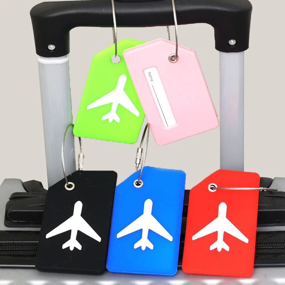 Silicone Luggage Tags with Stainless Steel Loop Name ID Card Holder Travel Suitcase Identifier