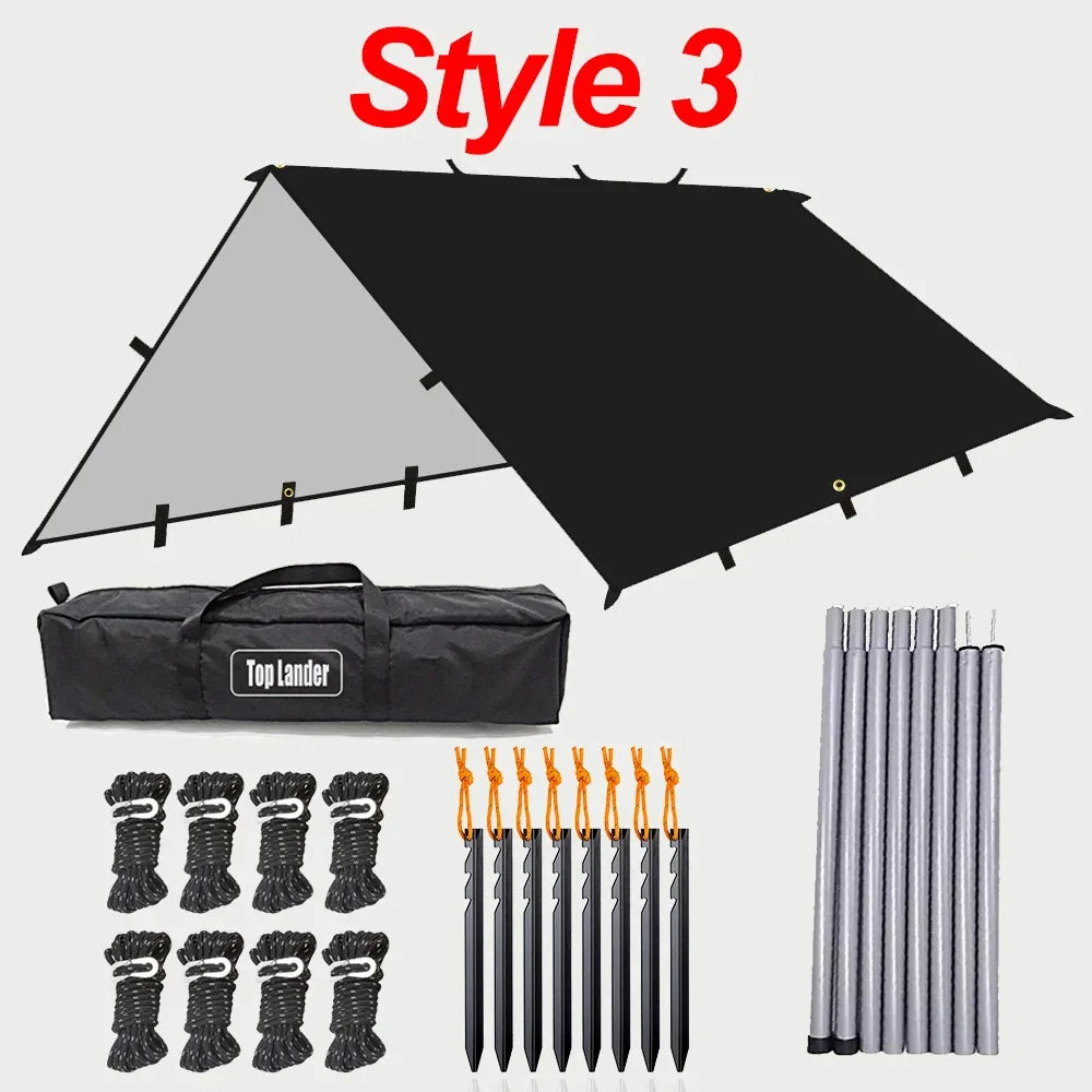 Waterproof Camping Tarp Shelter 19 Point Bushcraft Sun Shade Awning Tent 3x3m 4x4m Canopy