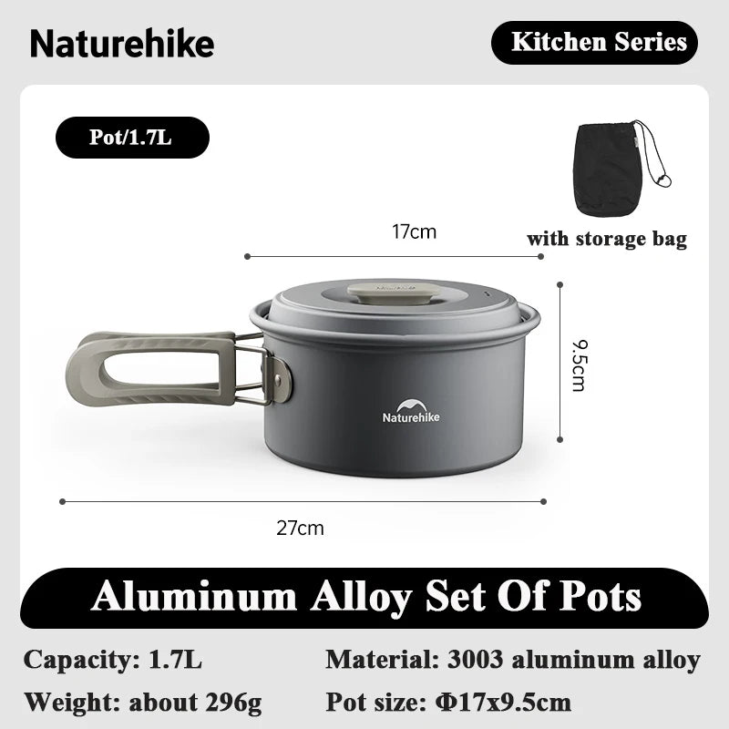 Camping Cookware Pot Set for 4-7 Persons Portable Aluminium Outdoor Picnic Cooking Kit Set