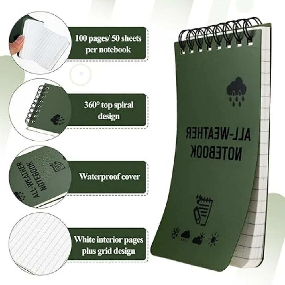 Waterproof Tactical Pocket Notebook Spiral Memo Pad Lined Pages Cockpit Outdoor Office School Journal