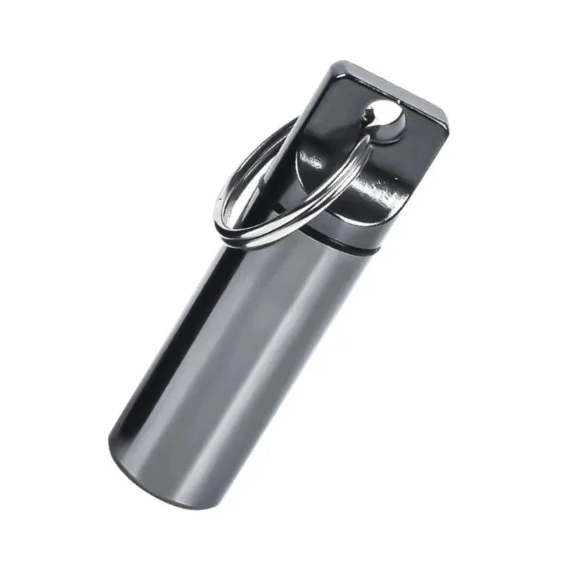 Aluminium Waterproof Pill Box with Keychain, Travel Vitamin Storage Case, Round Alloy Cartridge