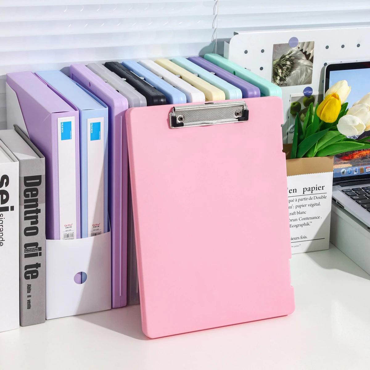 A4 File Storage Box with Writing Pad Clipboard Portable Document Organiser Office School Case