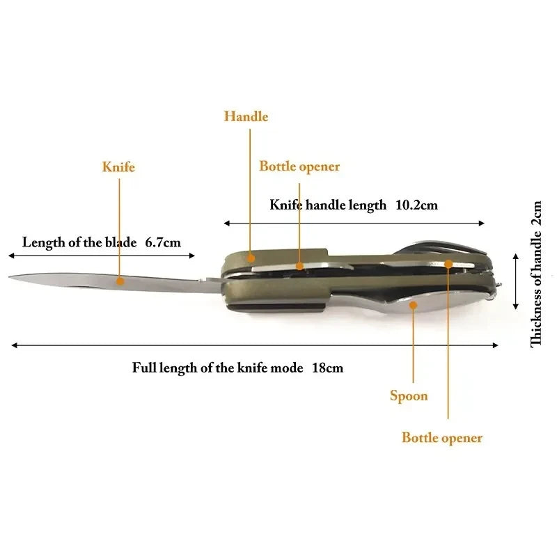 Stainless Steel 7 in 1 Camping Cutlery Set Foldable Picnic Hiking