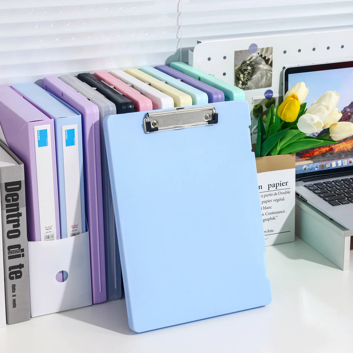 A4 File Storage Box with Writing Pad Clipboard Portable Document Organiser Office School Case