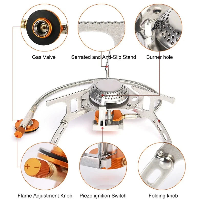 Portable 3500W Camping Gas Stove Folding Backpacking Burner for Outdoor Cooking Travel Gear