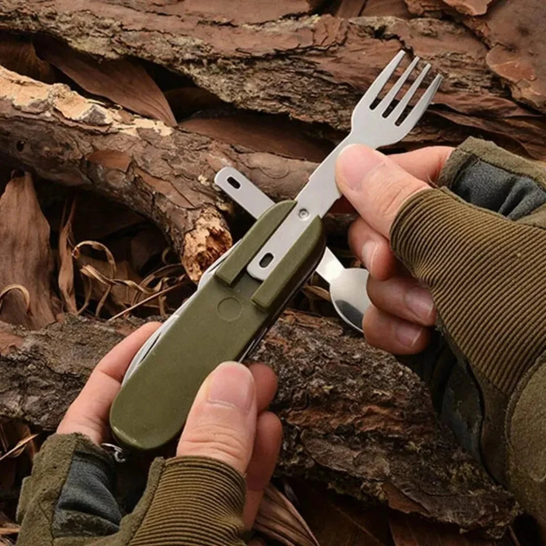 Stainless Steel 7 in 1 Camping Cutlery Set Foldable Picnic Hiking