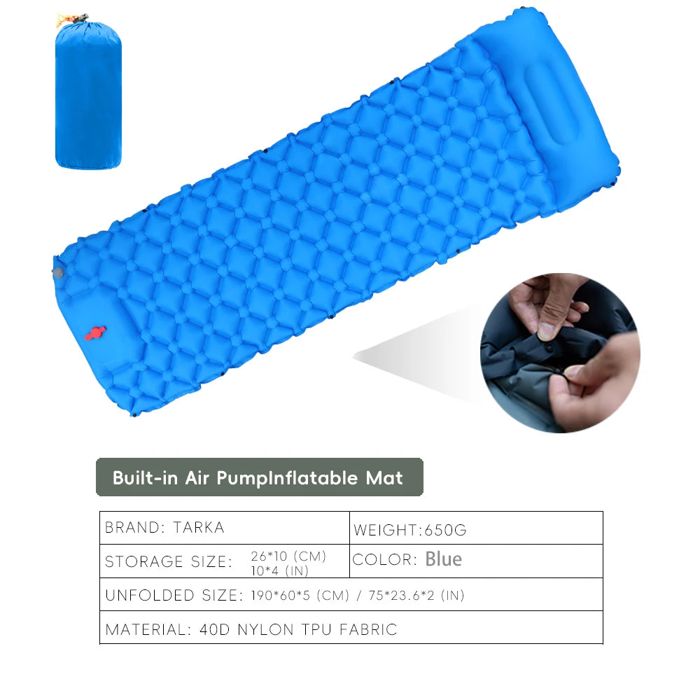 TARKA Inflatable Camping Mat Air Mattress with Pillow Ultralight Hiking Sleeping Pad Outdoor