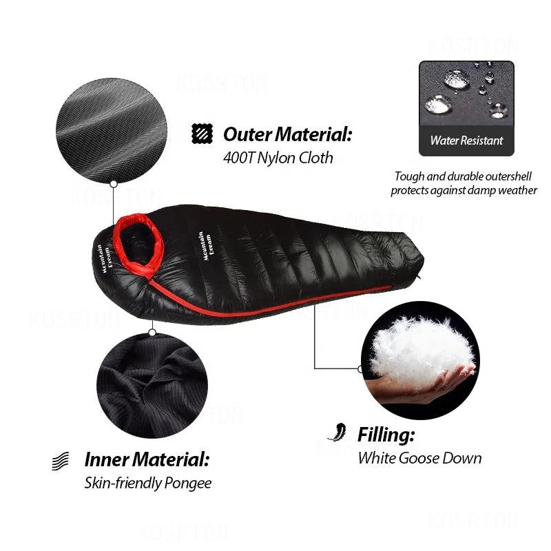 KOSRTON Winter Goose Down Mummy Sleeping Bag -20C Adult Camping Three Season Warm