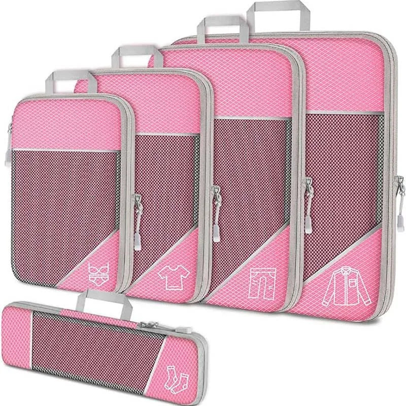 5 Piece Travel Organiser Packing Cubes Set Clothes Storage Compression Bags for Suitcase