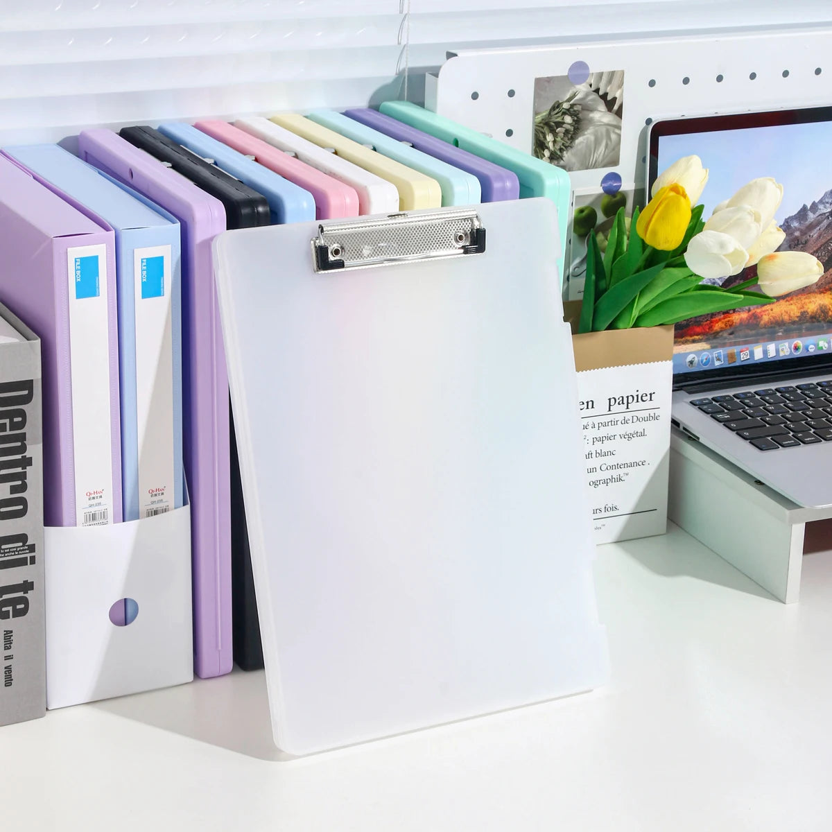 A4 File Storage Box with Writing Pad Clipboard Portable Document Organiser Office School Case