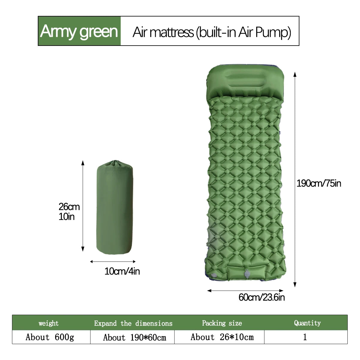 Ultralight Inflatable Camping Sleeping Pad with Built In Pump and Pillow Hiking Air Mattress Bed