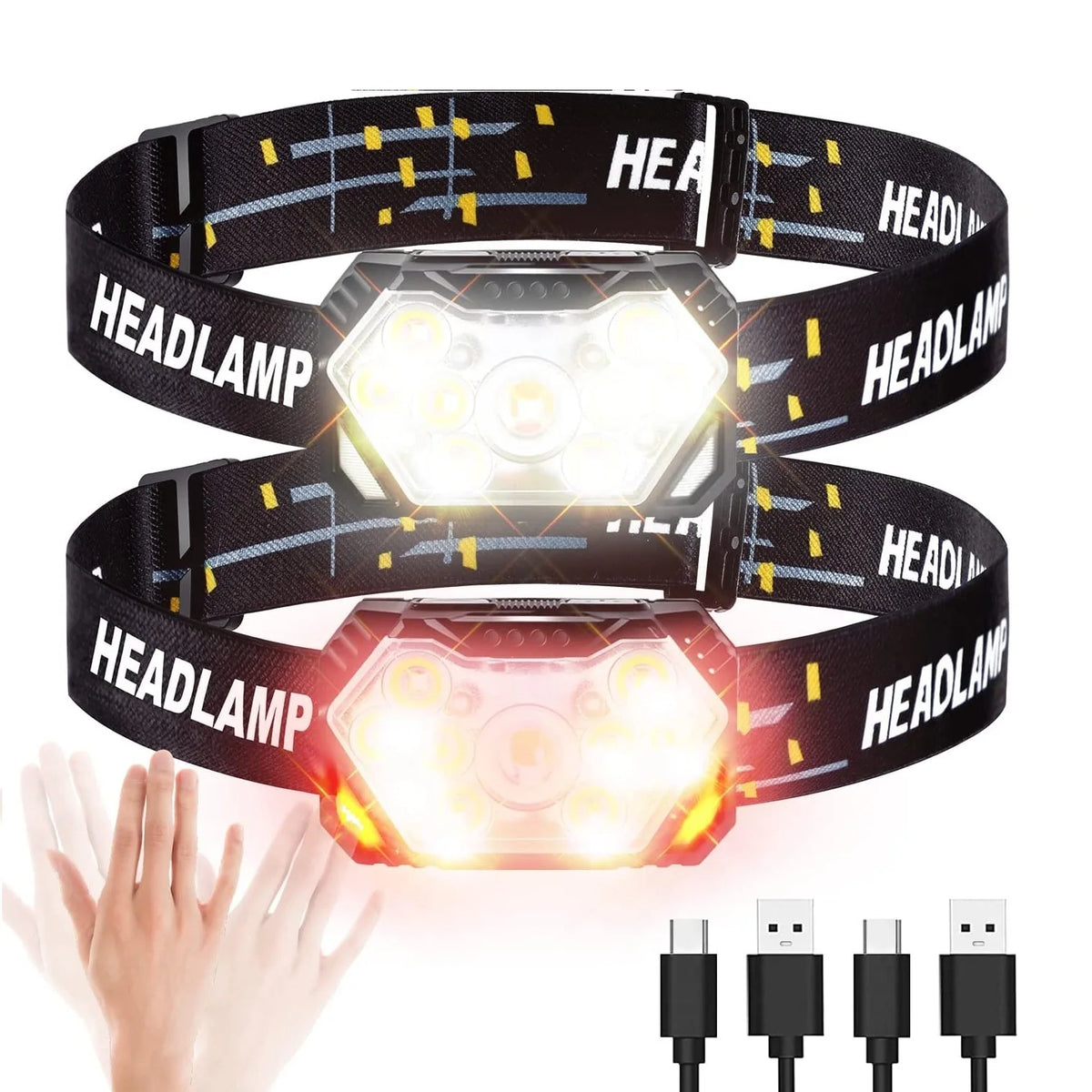9 LED Rechargeable Headlamp with Motion Sensor, Waterproof Outdoor Head Torch