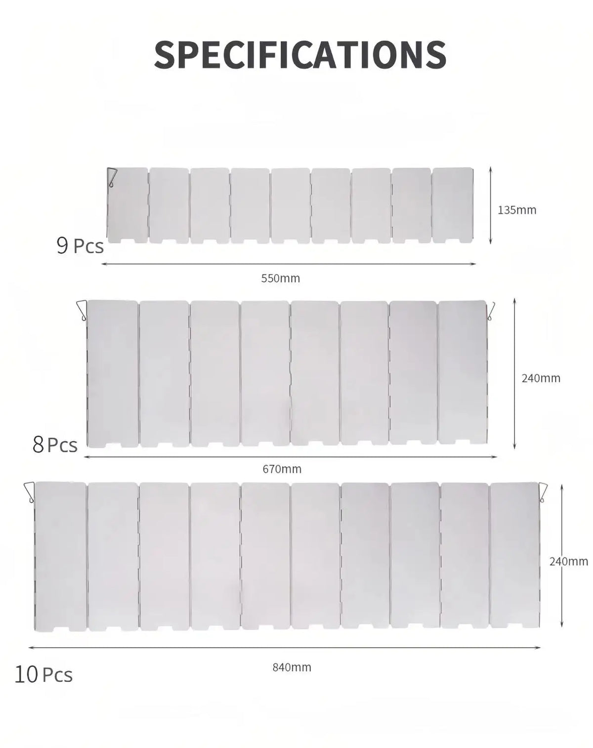 Folding Aluminium Camping Stove Wind Shield Windproof Screen for Outdoor Cooking 8, 9, 10 Plate