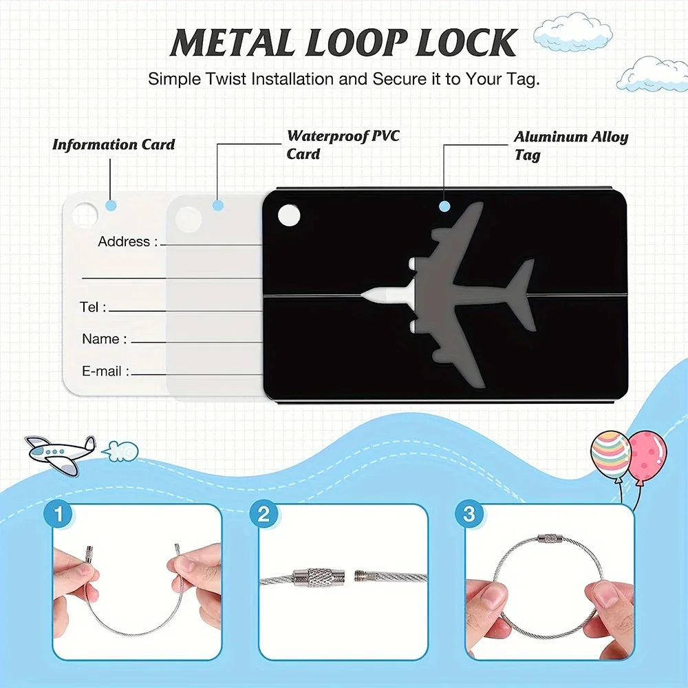 Aluminium Alloy Luggage Tag with ID Card, Durable Suitcase Travel Name Tag, Travel Accessories