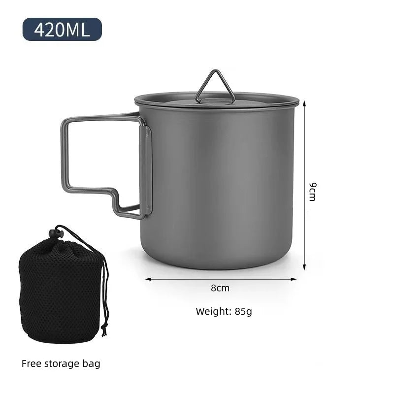 Titanium Camping Cookware Set 750ml Pot 420ml 750ml Folding Mug Ultralight Outdoor Cooking Kit