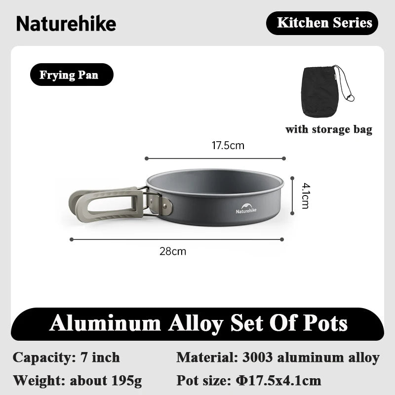 Camping Cookware Pot Set for 4-7 Persons Portable Aluminium Outdoor Picnic Cooking Kit Set