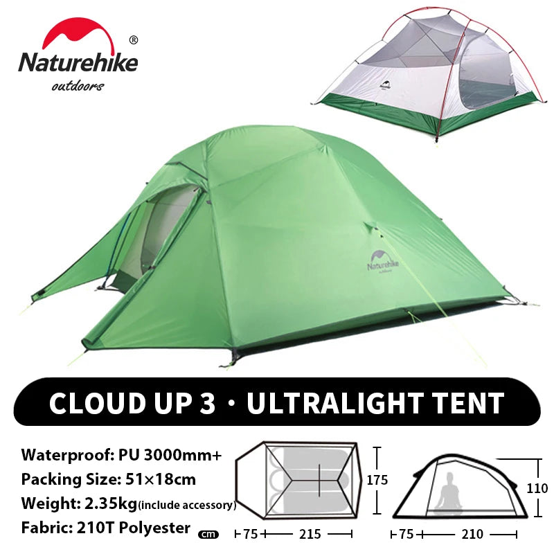 NATUREHIKE Cloud Up Ultralight 1 2 3 Person Waterproof Camping Hiking Backpacking Tent