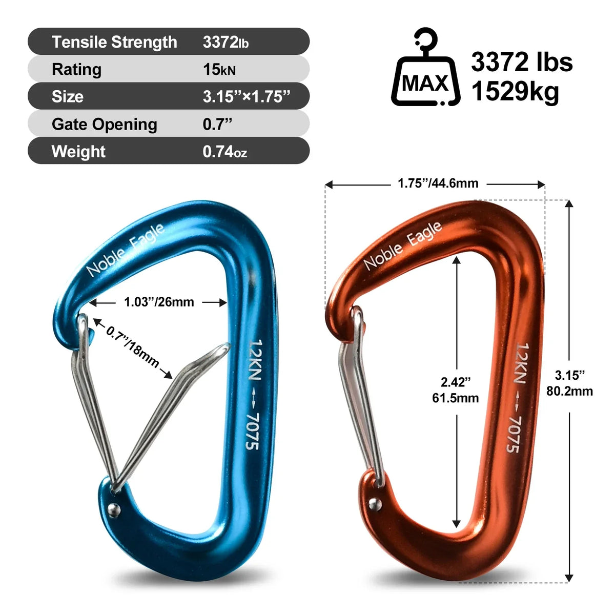 6PCS 12kN Heavy Duty Tactical Carabiner Clips Aluminium Non Locking Outdoor Hook Set