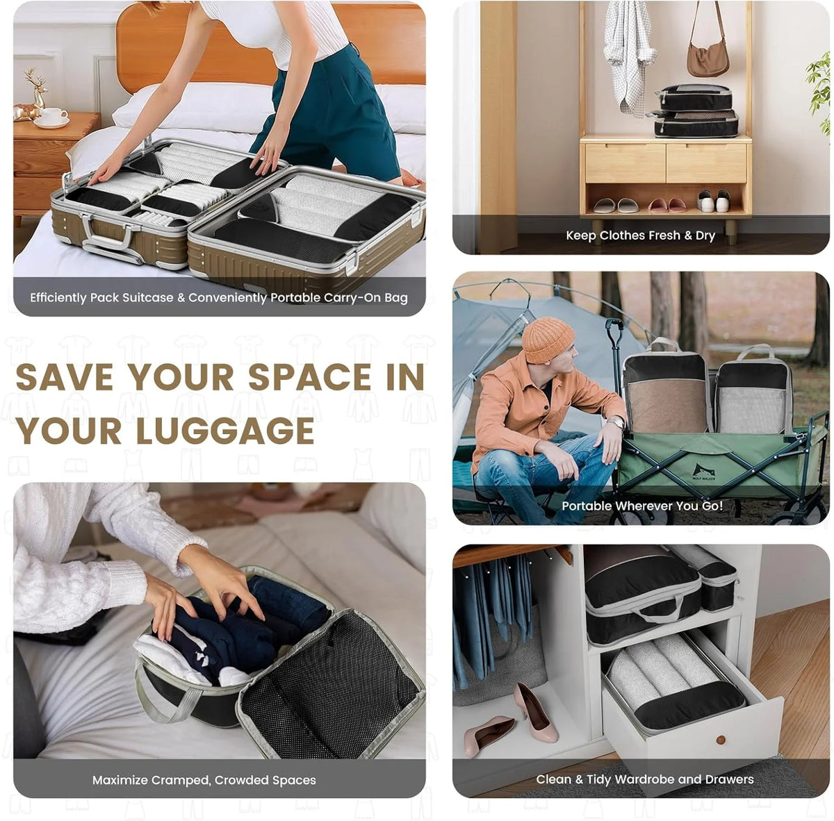 6PCS Travel Compression Packing Cubes Set Mesh Luggage Organiser Shoe Bag Storage